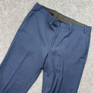Andrew Fezza Men Dark Blue Dress Pants Size 38W x 34L Flat Front Flaw‎